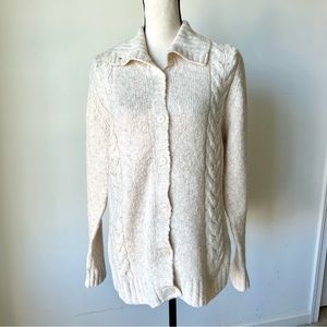 Vintage L.L. BEAN Cream Collared Button Down Cardigan—SZ. Large
